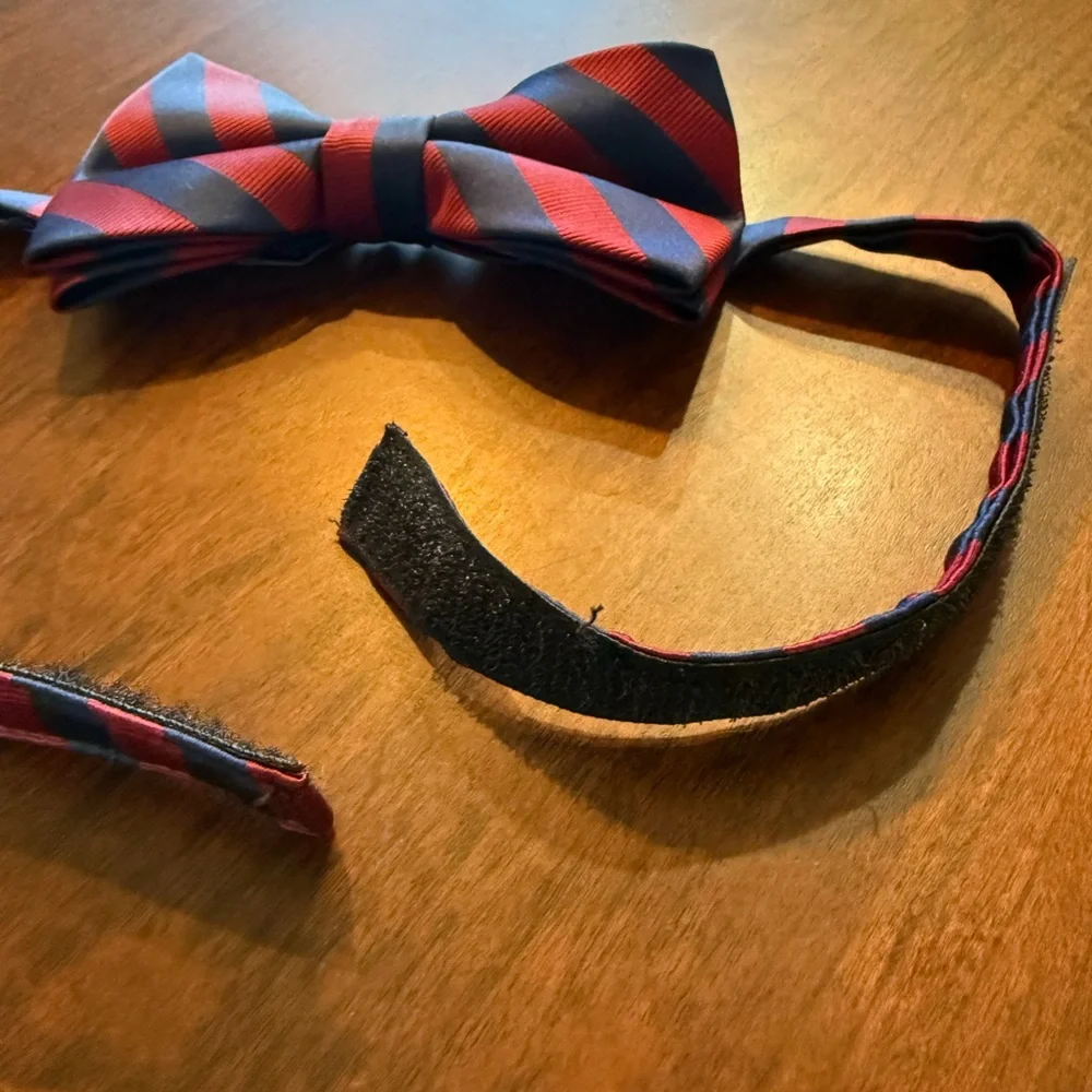 Burgundy and navy Striped Boys Bow Tie